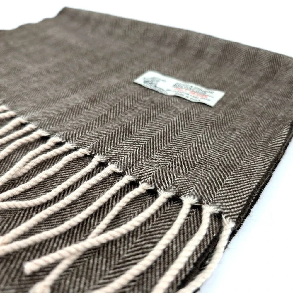 Italy‎ Design Cashmere Blend Herringbone Scarf Brown Fringe Wrap Dark Academia